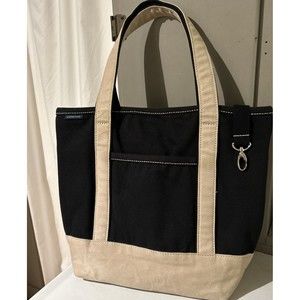 LAND'S END Black Tan Heavy Duty  Large Canvas TOTE BAG